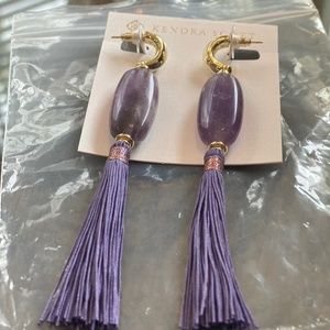 REG $98 KENDRA SCOTT GOLD GEMSTONE & TASSEL STATEMENT EARRINGS PURPLE MIX